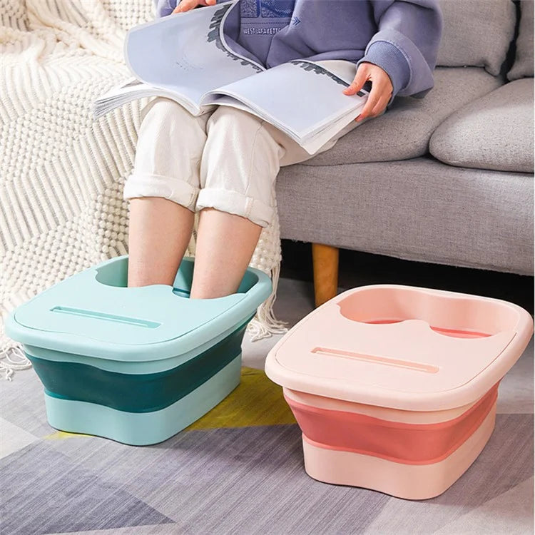 Thickened Silicone Foot Bath Basin Home Foldable Foot Soaking Bucket with Lid