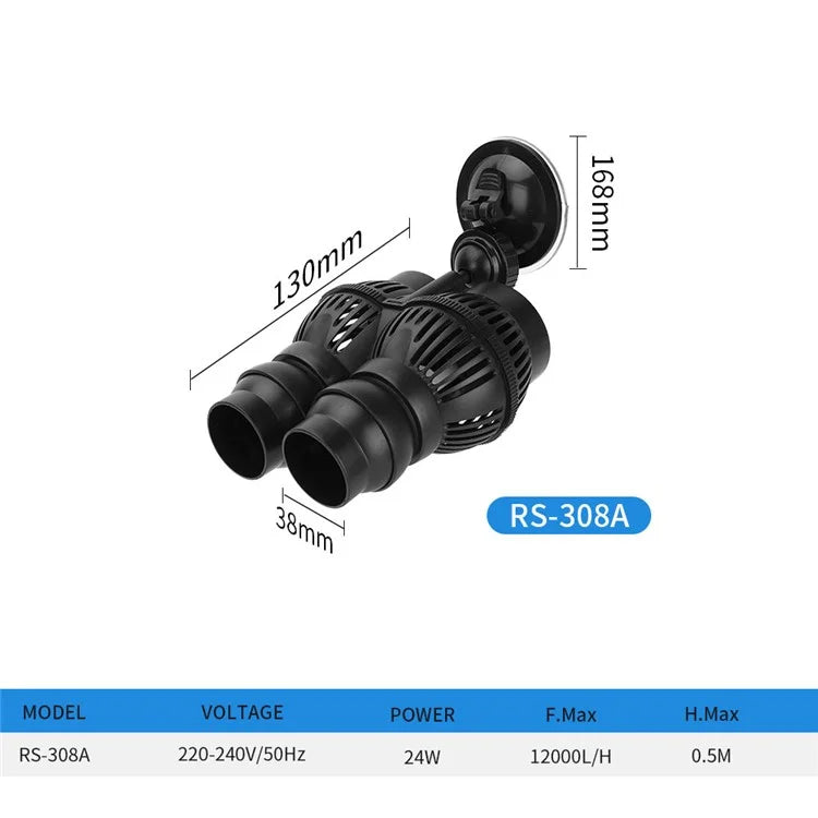RS-308A 24W 12000L / H Double-head Flow Maker Pump for Fish Tank Wave Making Pump, EU Plug