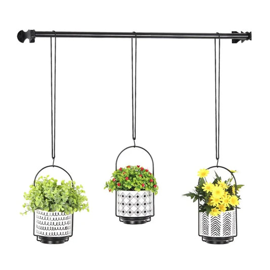 001- ZJ-TC001 3-in-1 Hanging Planter Basket with Ceramics Flower Pot and Telescopic Rod
