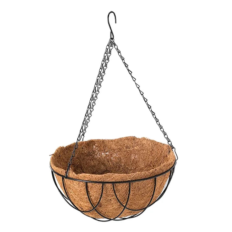 001-YZ01 16-inch Hanging Plant Pot Holder Metal Planter Basket with Coir Liner (Semi-circular Mesh Shape)
