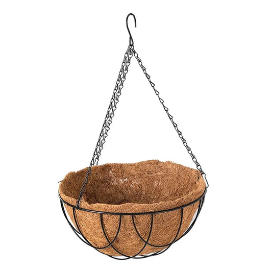 001-YZ01 16-inch Hanging Plant Pot Holder Metal Planter Basket with Coir Liner (Semi-circular Mesh Shape)