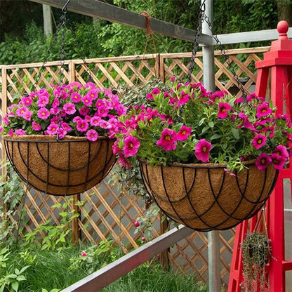 001-YZ01 16-inch Hanging Plant Pot Holder Metal Planter Basket with Coir Liner (Semi-circular Mesh Shape)