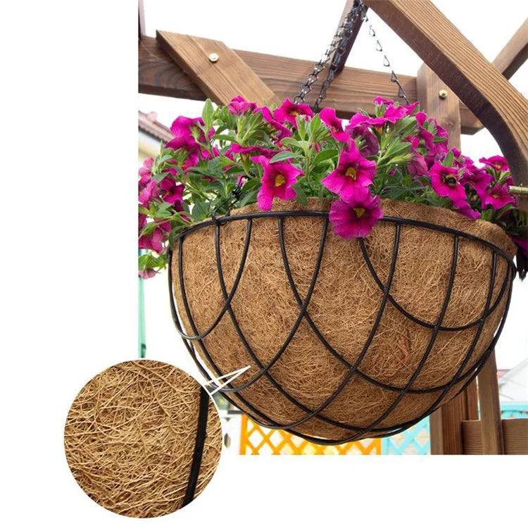 001-YZ01 16-inch Hanging Plant Pot Holder Metal Planter Basket with Coir Liner (Semi-circular Mesh Shape)