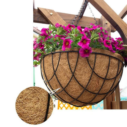 001-YZ01 16-inch Hanging Plant Pot Holder Metal Planter Basket with Coir Liner (Semi-circular Mesh Shape)