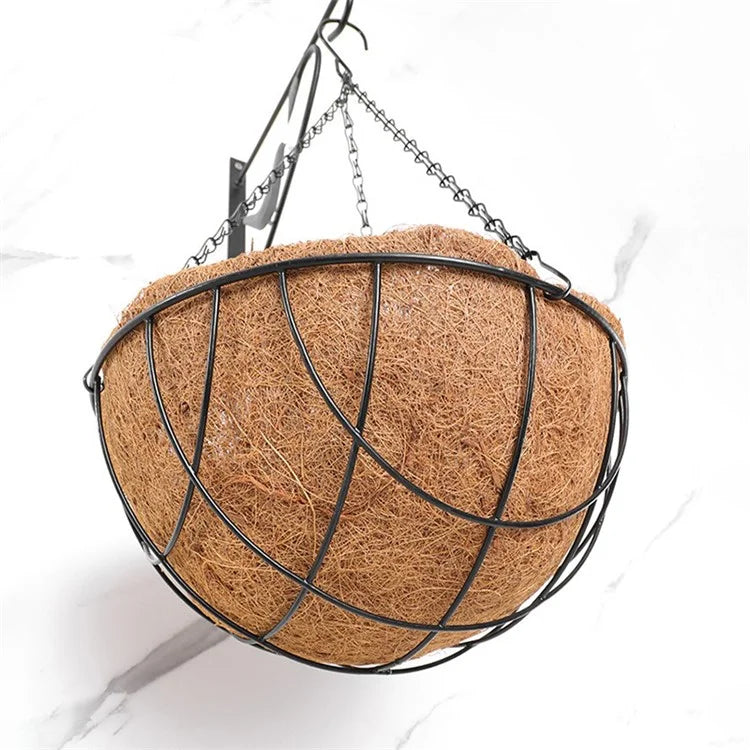 001-YZ01 16-inch Hanging Plant Pot Holder Metal Planter Basket with Coir Liner (Semi-circular Mesh Shape)