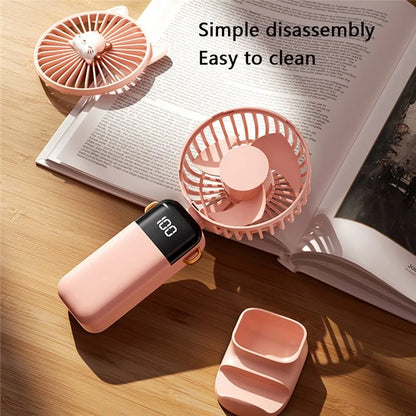 Cartoon Cat Summer Mini Handheld Fan Digital Display Folding Desk Fan with Lanyard