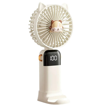 Cartoon Cat Summer Mini Handheld Fan Digital Display Folding Desk Fan with Lanyard