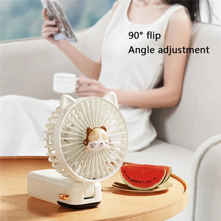 Cartoon Cat Summer Mini Handheld Fan Digital Display Folding Desk Fan with Lanyard