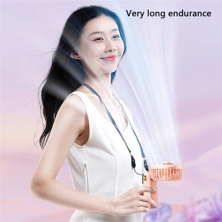 Cartoon Cat Summer Mini Handheld Fan Digital Display Folding Desk Fan with Lanyard