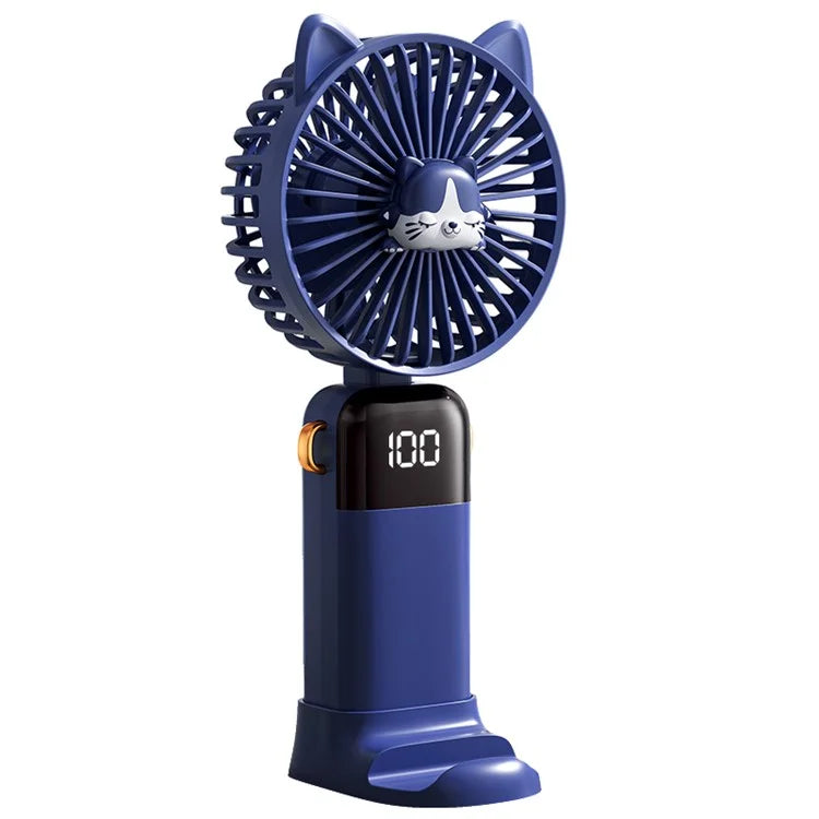 Cartoon Cat Summer Mini Handheld Fan Digital Display Folding Desk Fan with Lanyard