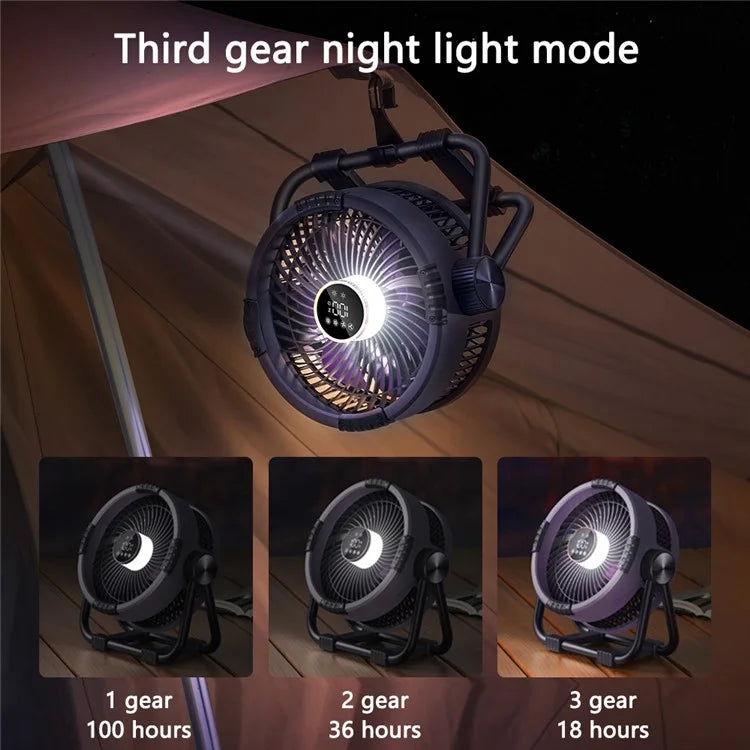 M65 Outdoor Camping Fan Angle Adjustable Hangable Summer Cooling Fan with Night Light