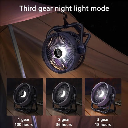 M65 Outdoor Camping Fan Angle Adjustable Hangable Summer Cooling Fan with Night Light