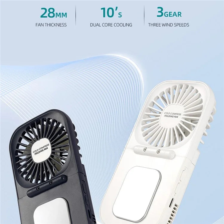 E6 Mini Handheld Neck Hanging Fan Cold Compress Function Foldable Summer Cooling Fan