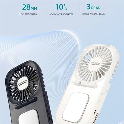 E6 Mini Handheld Neck Hanging Fan Cold Compress Function Foldable Summer Cooling Fan