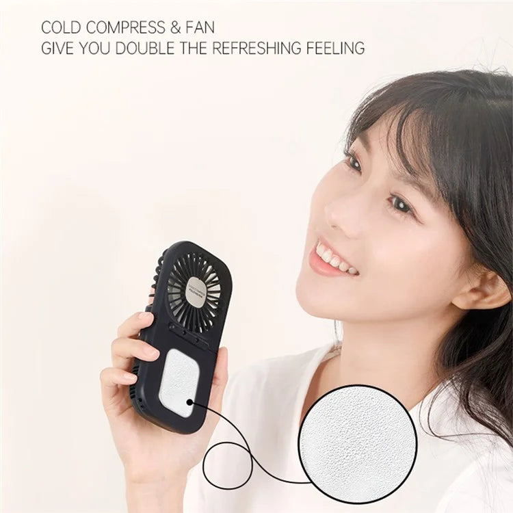 E6 Mini Handheld Neck Hanging Fan Cold Compress Function Foldable Summer Cooling Fan