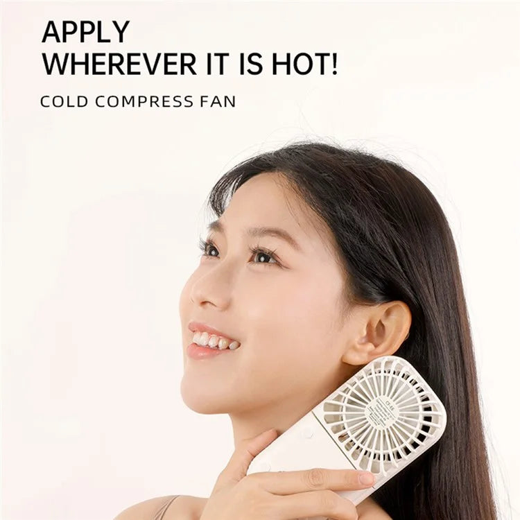 E6 Mini Handheld Neck Hanging Fan Cold Compress Function Foldable Summer Cooling Fan