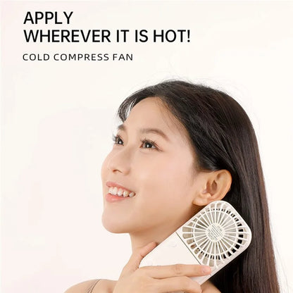 E6 Mini Handheld Neck Hanging Fan Cold Compress Function Foldable Summer Cooling Fan
