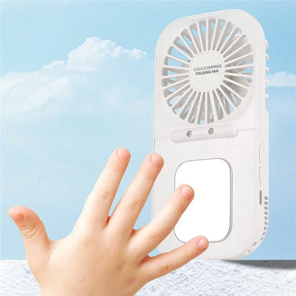 E6 Mini Handheld Neck Hanging Fan Cold Compress Function Foldable Summer Cooling Fan