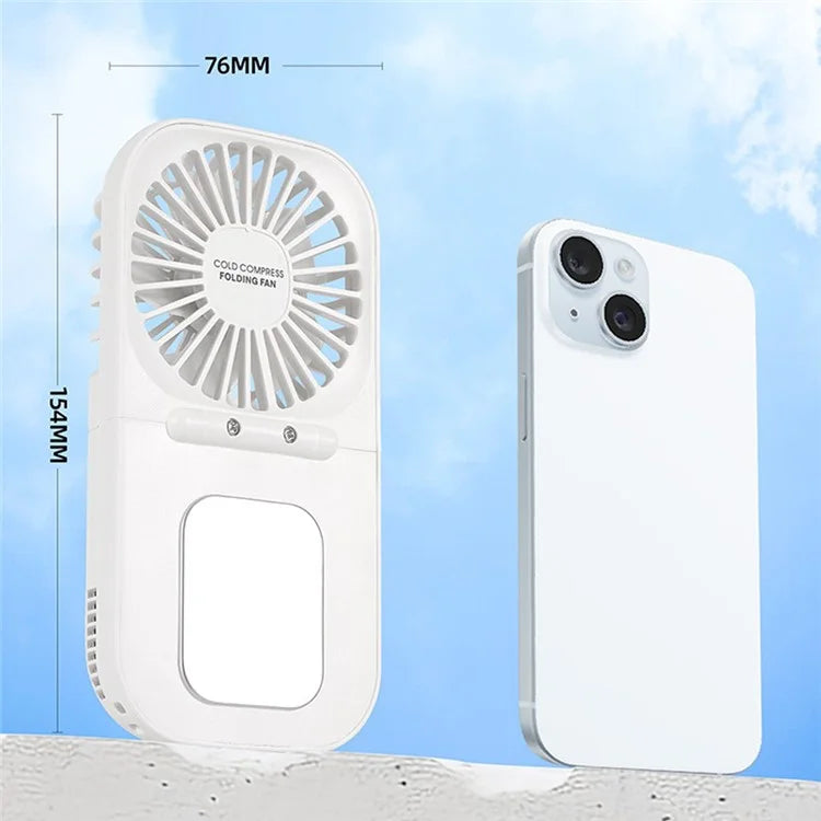 E6 Mini Handheld Neck Hanging Fan Cold Compress Function Foldable Summer Cooling Fan