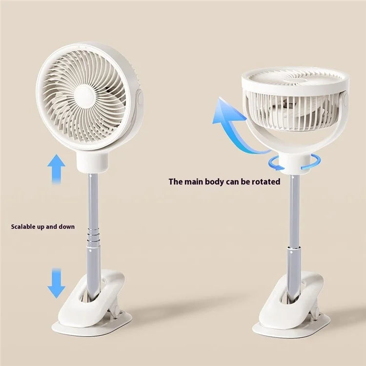 RD12 Clip On Desk Fan Rechargeable Telescopic Floor Fan Rotation Design Summer Cooler