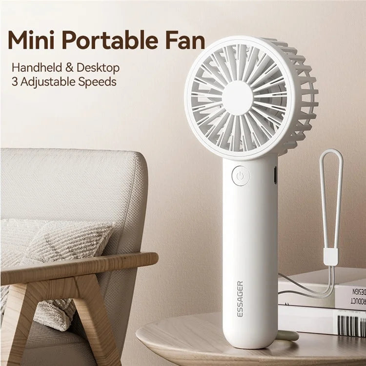 ESSAGER Handheld Desktop Dual Use Fan 3 Speeds Adjustable Portable Cooling Fan