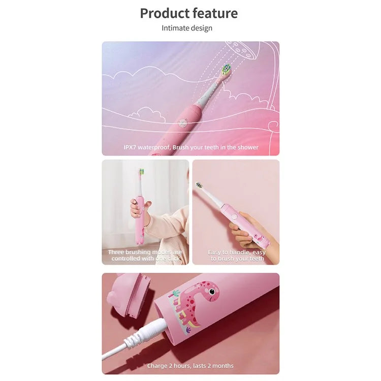 K5 Children Sonic Electric Toothbrush with 4 Replacement Brush Heads and 3 Modes