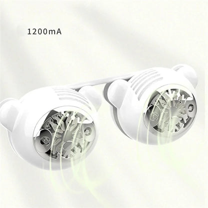 C16 Foldable Rechargeable Hanging Neck Fan Cute Panda Student Kids Fan Cooler+White Neckband
