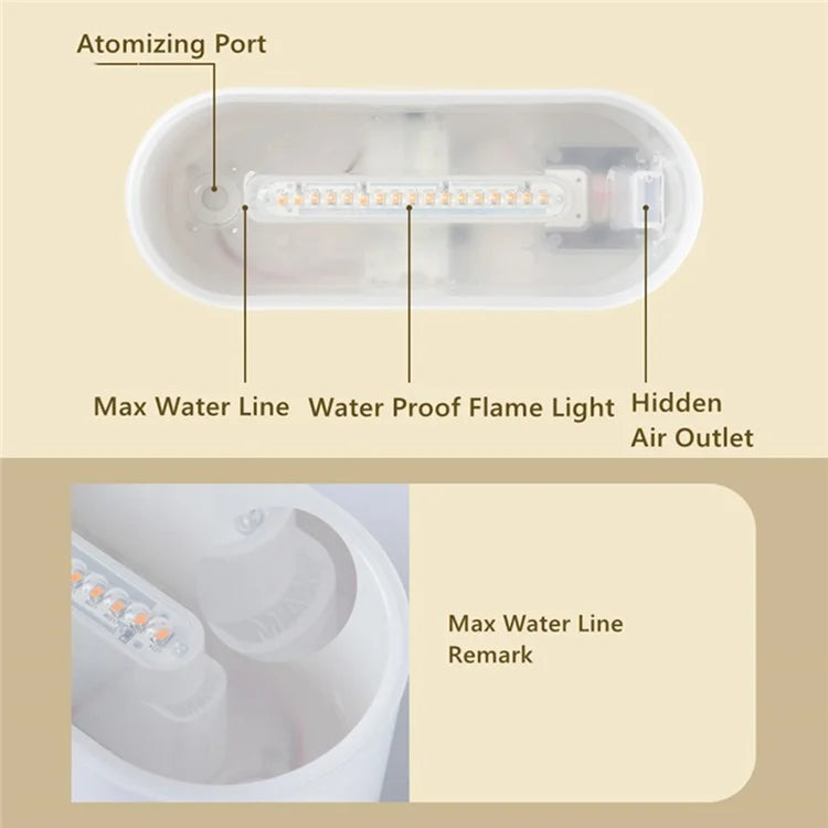 XF06 Simulation Flame Light USB Humidifier Home Desktop Aromatherapy Mist Diffuser