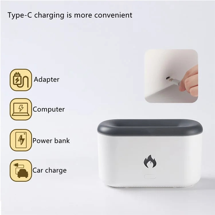 XF06 Simulation Flame Light USB Humidifier Home Desktop Aromatherapy Mist Diffuser
