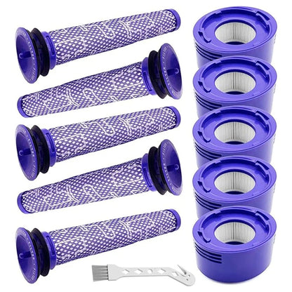 For Dyson V8 / V7 Vacuum Cleaner 5 Pre Filters + 5 Post Filters + 1 Brush Accessories Set