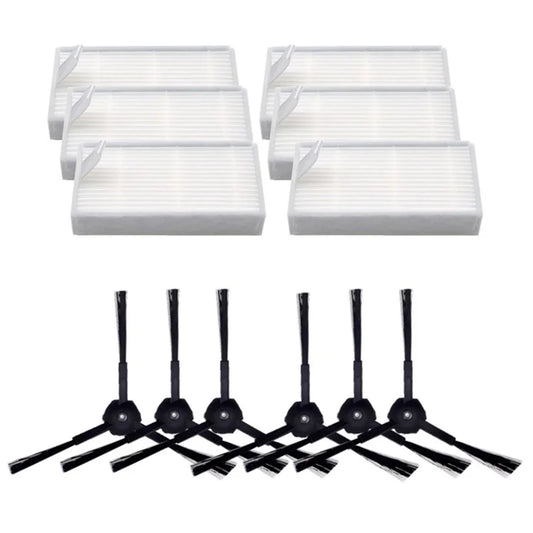 For ILIFE V5S / V5 / V3 Sweeping Robot 6 Side Brushes + 6 Filters Replacement Accessories Set