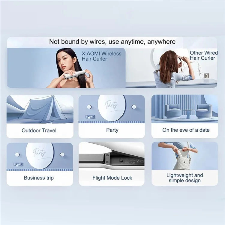 XIAOMI MIJIA MFZXQ02ZΗM Cordless Flat Iron Hair Straightener and Curler Travel Hair Straightening Curling Iron
