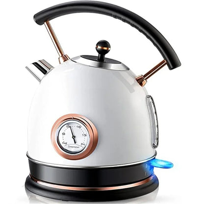 PUKOMC 1.8L Retro Electric Kettle 304 Stainless Steel Boil Water Kettle with Thermometer (BPA Free, No FDA Certificate)