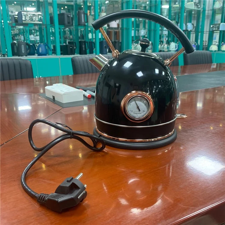 PUKOMC 1.8L Retro Electric Kettle 304 Stainless Steel Boil Water Kettle with Thermometer (BPA Free, No FDA Certificate)