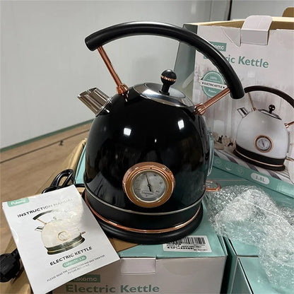 PUKOMC 1.8L Retro Electric Kettle 304 Stainless Steel Boil Water Kettle with Thermometer (BPA Free, No FDA Certificate)