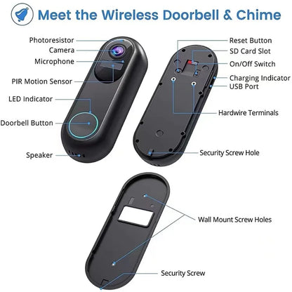 T31 Tuya WiFi Video Doorbell PIR Motion Sensor Wireless Remote Home Video Voice Intercom