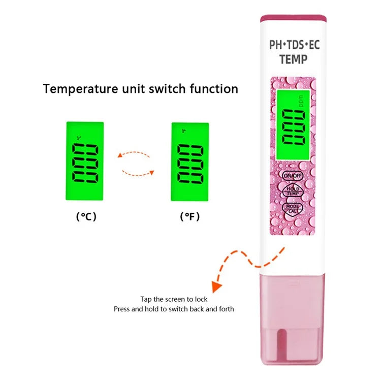 4-in-1 PH TDS EC TEMP Test Pen Portable Water Quality Monitor Tester
