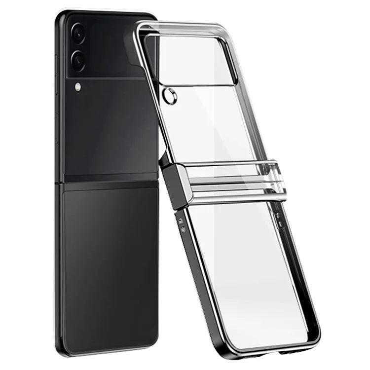 For Samsung Galaxy Z Flip4 5G Electroplating PC Phone Cover Transparent Drop-proof Folding Case with Side Hinge Protection