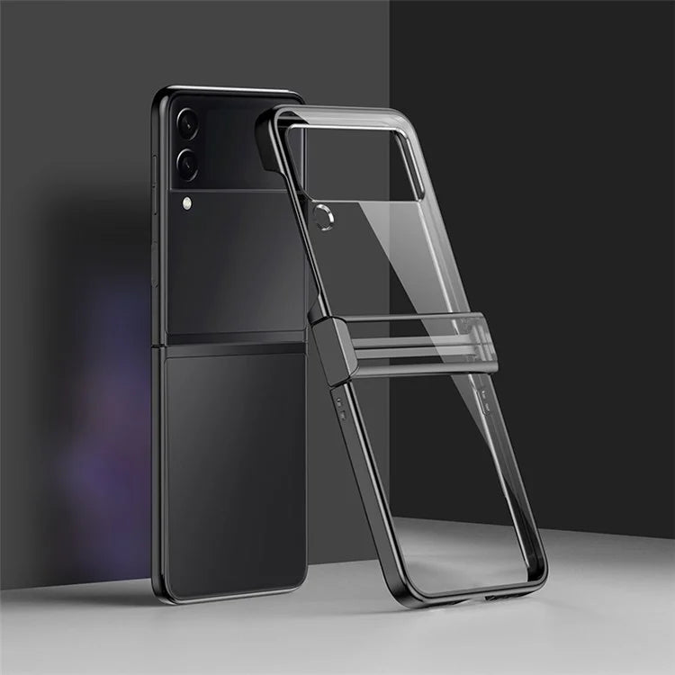 For Samsung Galaxy Z Flip4 5G Electroplating PC Phone Cover Transparent Drop-proof Folding Case with Side Hinge Protection