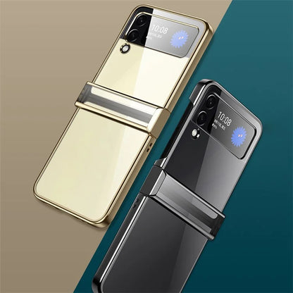 For Samsung Galaxy Z Flip4 5G Electroplating PC Phone Cover Transparent Drop-proof Folding Case with Side Hinge Protection