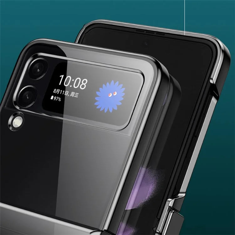 For Samsung Galaxy Z Flip4 5G Electroplating PC Phone Cover Transparent Drop-proof Folding Case with Side Hinge Protection