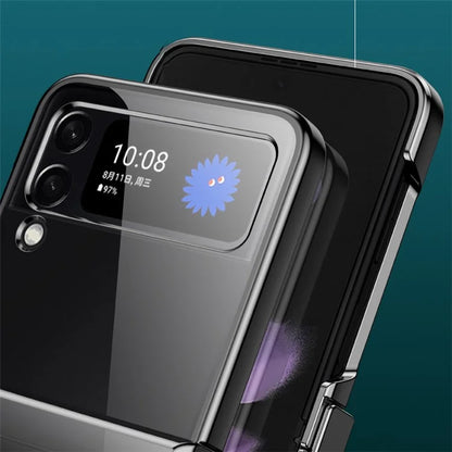 For Samsung Galaxy Z Flip4 5G Electroplating PC Phone Cover Transparent Drop-proof Folding Case with Side Hinge Protection