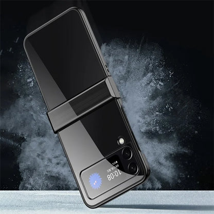 For Samsung Galaxy Z Flip4 5G Electroplating PC Phone Cover Transparent Drop-proof Folding Case with Side Hinge Protection