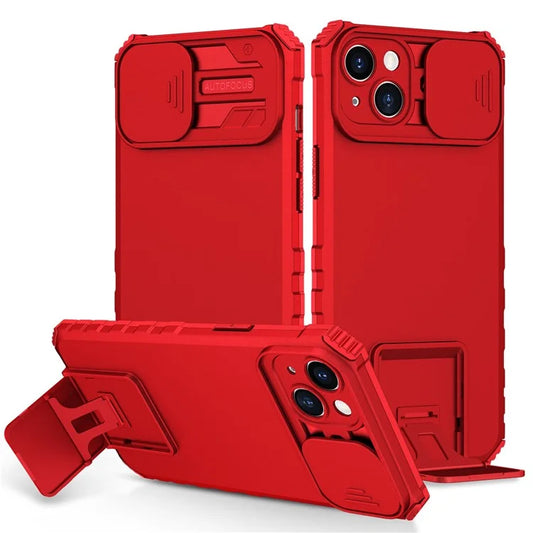 For iPhone 14 Plus 6.7 inch Cell Phone Shell Kickstand PC + TPU Hybrid Cover Slide Camera Protection Anti-scratch Phone Case