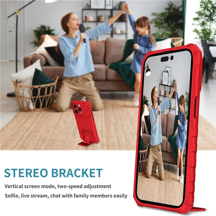Cell Phone Shell for iPhone 14 Pro 6.1 inch, Stable Kickstand PC + TPU Slide Camera Protection Anti-scratch Phone Case
