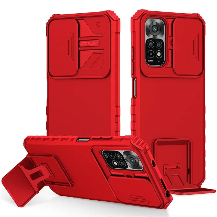 For Xiaomi Redmi Note 11S 4G, Slide Camera Protection Adjustable Kickstand PC + TPU Back Cover Anti-wear Phone Case