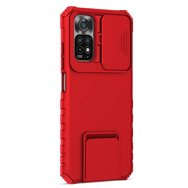 For Xiaomi Redmi Note 11S 4G, Slide Camera Protection Adjustable Kickstand PC + TPU Back Cover Anti-wear Phone Case