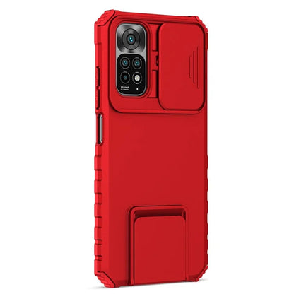 For Xiaomi Redmi Note 11S 4G, Slide Camera Protection Adjustable Kickstand PC + TPU Back Cover Anti-wear Phone Case