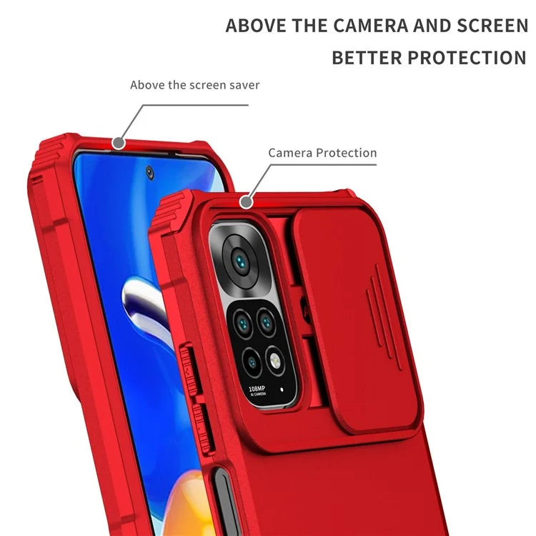 For Xiaomi Redmi Note 11S 4G, Slide Camera Protection Adjustable Kickstand PC + TPU Back Cover Anti-wear Phone Case