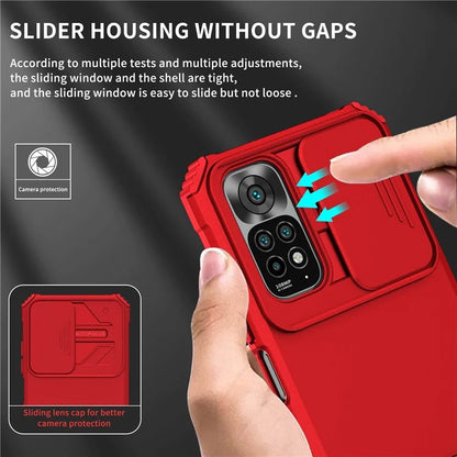 For Xiaomi Redmi Note 11S 4G, Slide Camera Protection Adjustable Kickstand PC + TPU Back Cover Anti-wear Phone Case
